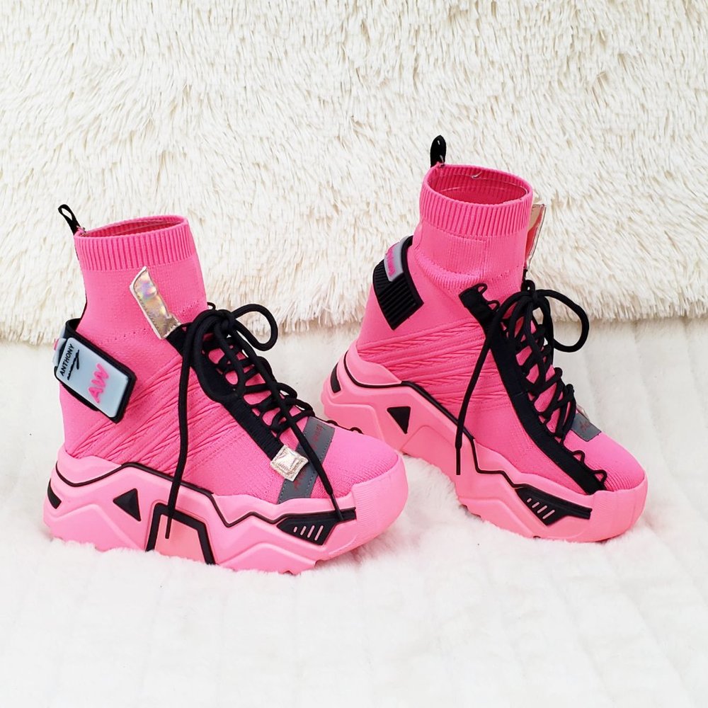 COPY - Wang Damson Pink Pull On Platform Sneaker Boots 4" Hidden Wedge Restocke…